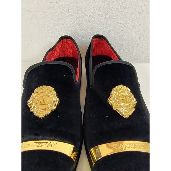 ELANROMAN, Black Velvet Loafer, Gold Tone Buckle Slip On Mens, Size 46  BR-C1493 - Picture 3 of 13